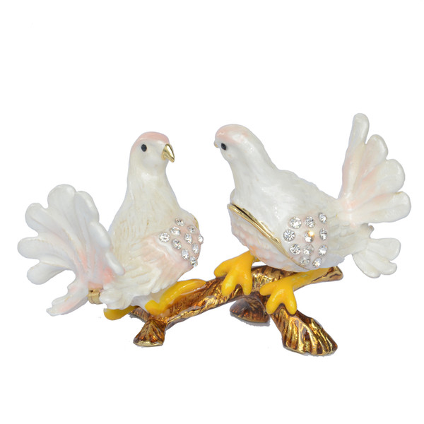 Enamelled Faberge Pigeon Dove Trinket Jewelry Box Jewellery Container Pewter Ornament Collectible Gifts