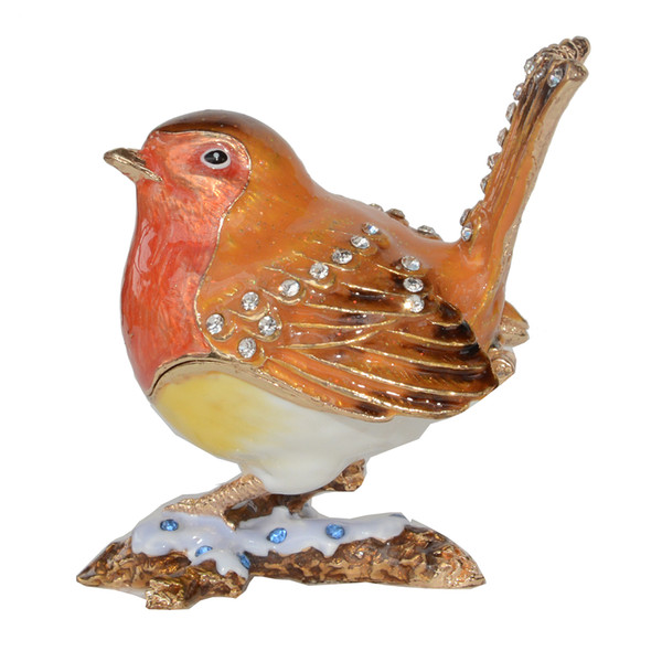 Robin Bird Jeweled Trinket Box Bird Figurine Miniature Vintage Tabletop Decoration