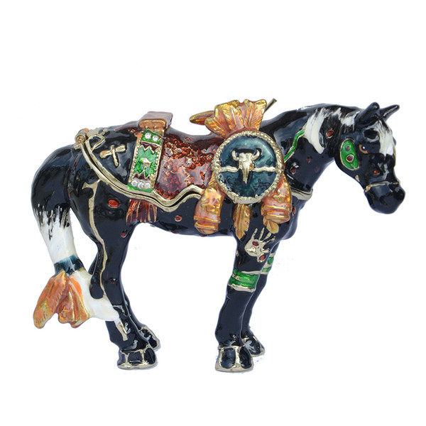 Decorative war horse crystal jewelry box decorative rhinestone Trinket Box Collectible pewter metal horse statues figurines