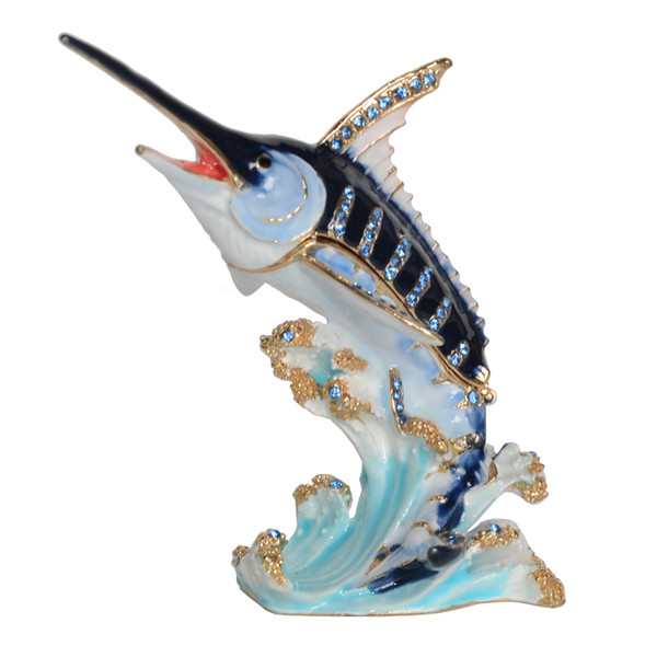 Blue Marlin Fish Jeweled Trinket Jewelry Box Nautical Figurine Vintage Decoration Ring Holder Creative Gifts