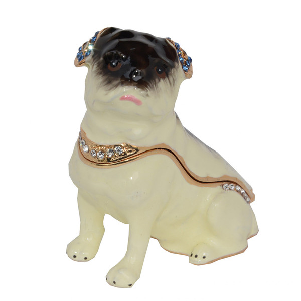 Crystal Bejeweled Pug Trinket & Jewelry Box Enameled Treasured Box Miniature Dogs Ring Holder Pet Lover Gifts Dog Decoration