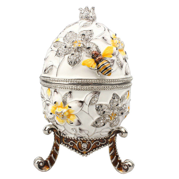 White Big Russian faberge Egg Trinket Jewelry Wedding Ring Box Easter Gift