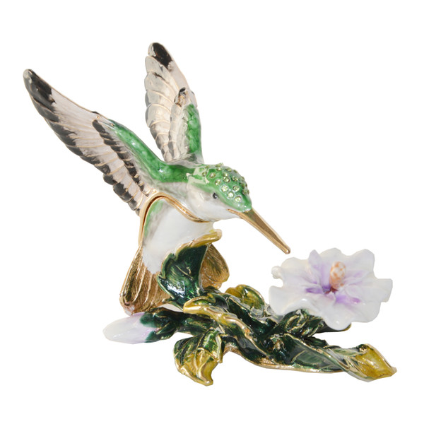 hummingbird crystal bejeweled trinket jewelry earring box vintage metal decoration gift for her pewter ornament