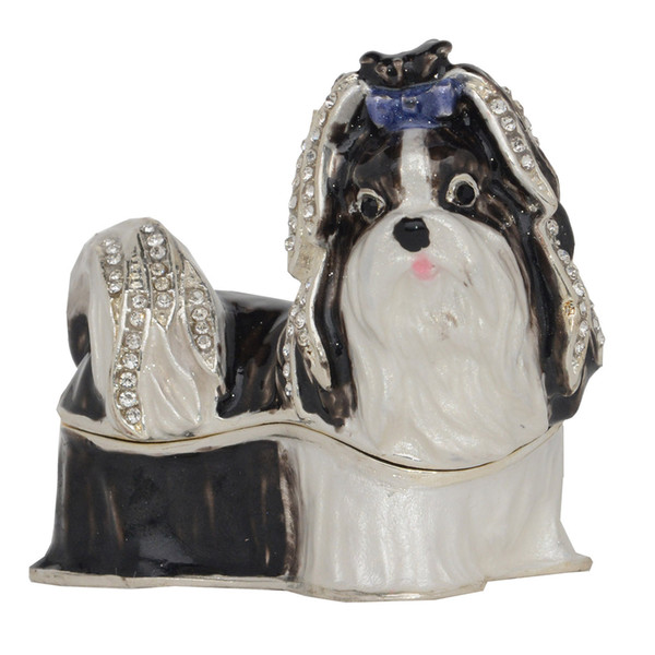 Shih Tzu Dogs Trinket & Jewelry Box Enamel Hand Painted Pewter Dog Ornament Pet Lover Creative Gifts Keepsake Box