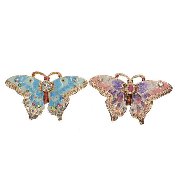 Jewelled Butterfly enameled trinket box for jewelry Figurine collectible Vintage Decoration Metal Crafts Tabletop