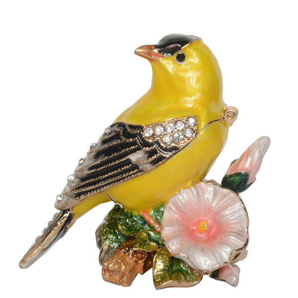 Canary Bird trinket jewelry box Hand painted Metal Treasure Bird Figurine Vintage Decoration Metal Crafts Tabletop