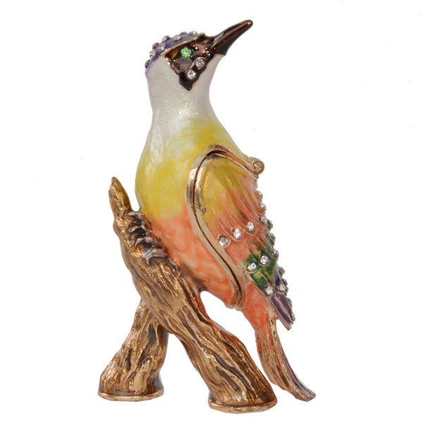 Woodpecker Bird Trinket Box Enamel Hand Painted Crystals Bejeweled Jewelry Box Christmas Gift