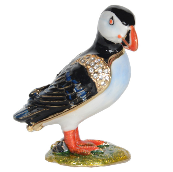 Crystal Bejeweled Puffin Trinket Box Bird Jewelry Box Collectible Figurines Gifts