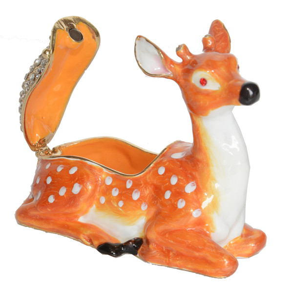 Deer Fawn Jeweled Enamel Trinket Box Christmas Decor Deer Gift