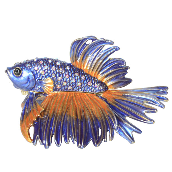 Crowntail Beta Fish Trinket Jewelry Boxes & Organizer Nautical Decoration Gift Metal Tabletop