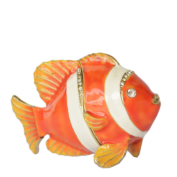 Enameled Bejeweled Clown Fish Trinket & Jewelry Ring Box Nautical Decoration Sea Life Ornament Gifts