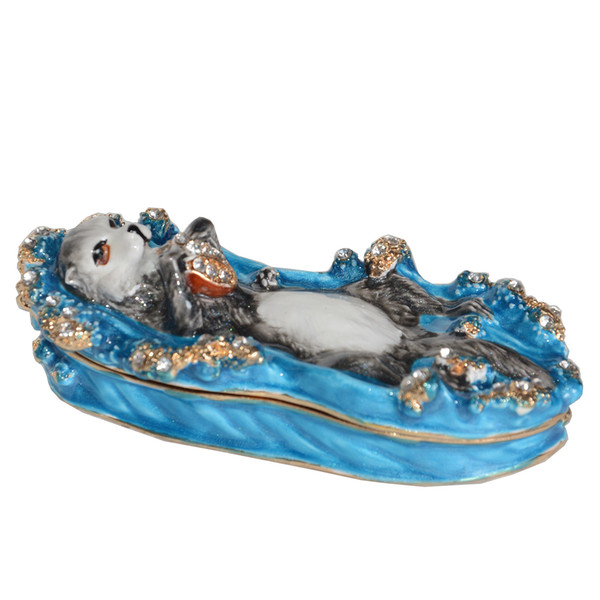 Sea Otter Ocean Marine Animal Bejeweled Trinket Jewelry Box Nautical Decor Gifts