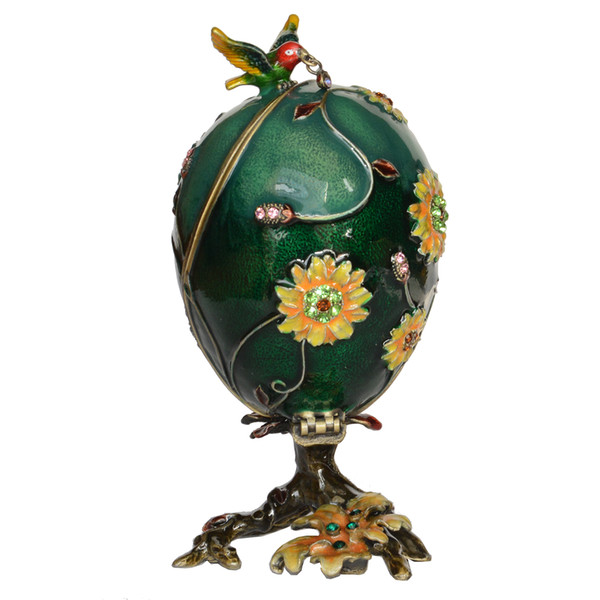 Enameled Hummingbird on Faberge Egg Trinket Jewelry Box Easter Gifts Collectible Figurines Creative Gifts