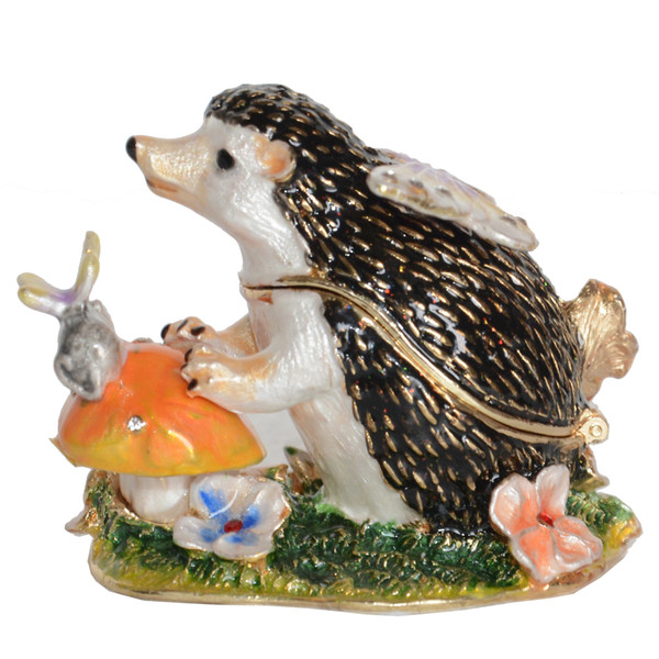 Hedgehog Trinket Box Ornament Gift Collectible Figurines Crystal Jeweled Collection Enameled Box