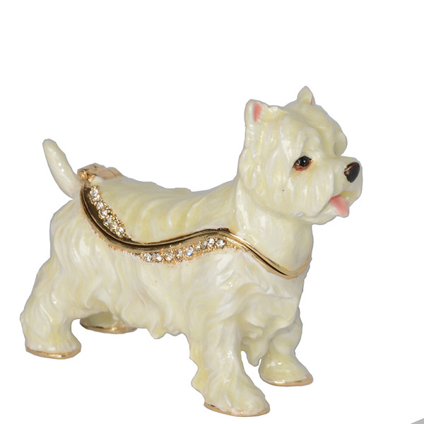 Westie Dog Pewter Bejeweled Hinged Trinket Jewelry Keepsake Box Dog Miniature Sculpture Birthday Gift