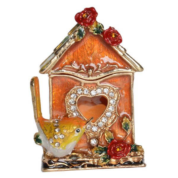 Wren Birdhouse Treasured Trinket Box Metal Jewelry Box Bird Decoration Tabletop