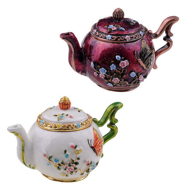 Teapot bejeweled trinket box jeweled jewelry ring box enamel pewter box birthday gifts China crafts home decor