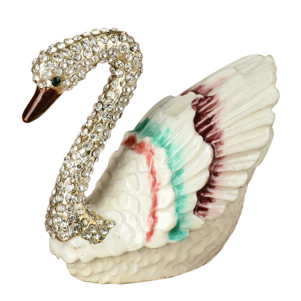 crystal bejeweled swan trinket jewelry box bird figurine home decor ring box wedding favors gifts