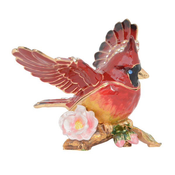 Cardinal Bird Trinket & Jewelry Box Bird Figurine Collectible Metal Crafts Tabletop Ring Holder Necklace Container Novelty Gifts