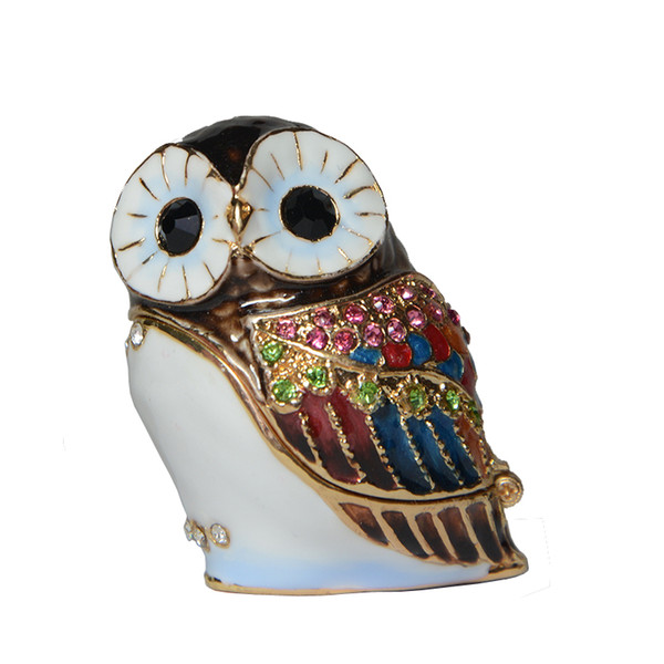 Mini fashion box alloy metal owl bird jeweled trinket box enamel rhinestone jewelry box container bird figurine metal giftwares