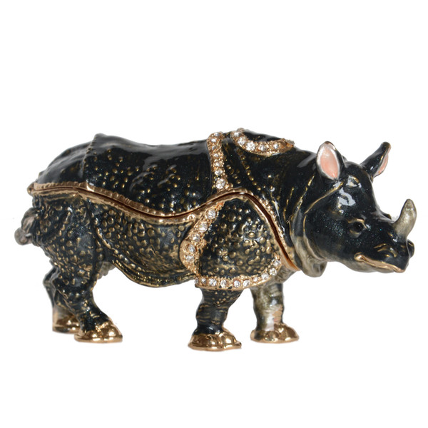 Rhino Trinket Box Crystal Bejeweled Enameled Jewelry Box Figurine Miniature Creative Gifts