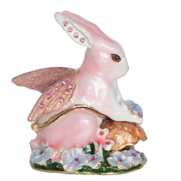 Treasured Jeweled Rabbit Fairy Enameled Trinket Jewelry Box Rabbit Figurines Miniature Creative Gifts