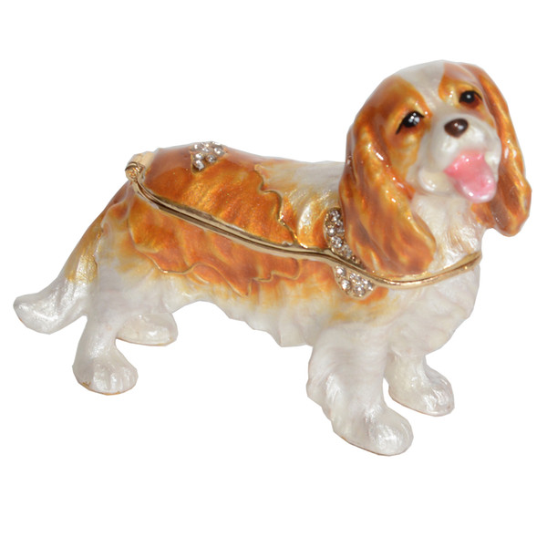 Treasured Box Jeweled King Charles Spaniel Dog Enameled Trinket Jewelry Box Keepsake Box Pet Gifts