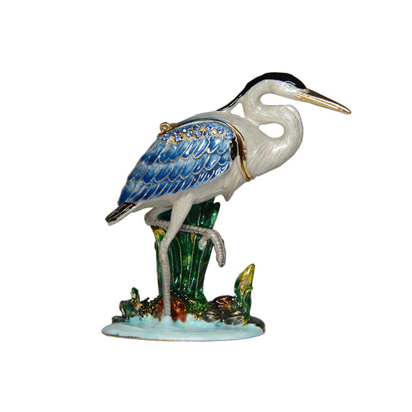 Blue Heron Bejeweled Trinket Box Jewelry Ring Container Case Collectible Gift for Lovers Bird Figurine