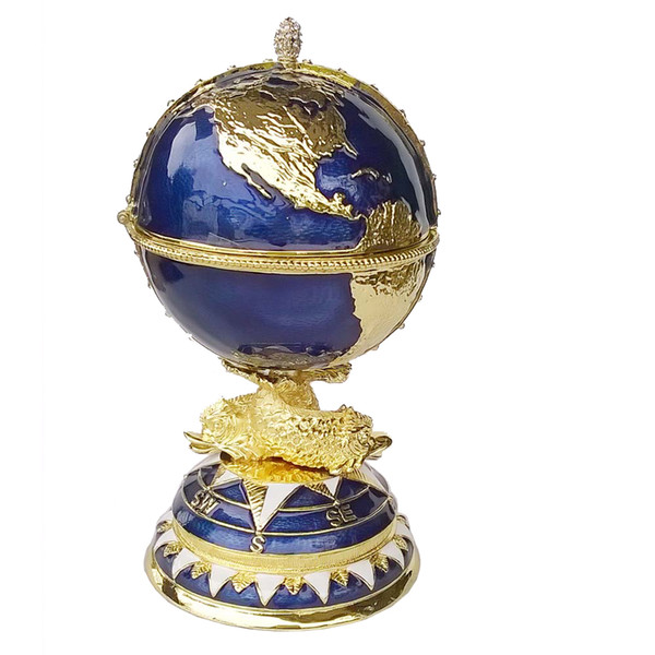 Blue Easter Egg trinket box Russian craft ring box bling jewelry birthday gifts collectibles