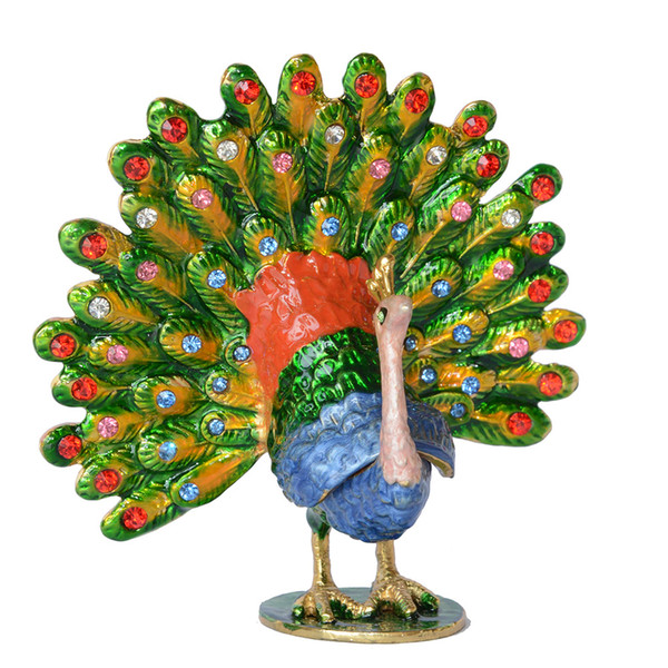 Fanned Peacock Miniature Trinket & Jewelry Box Ring Holder Peacock Decoration Novelty Collectible Gift