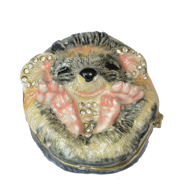 Hedgehog Treasured Trinket Jewelry Ring Box Animal Figurine Collectible Metal Giftware