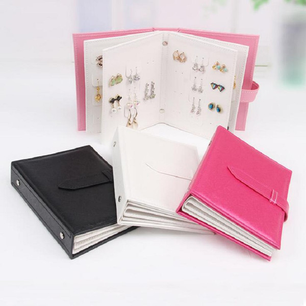 PU Leather Makeup Organizers Portable Fashion Women Earrings Collection Necklace Jewelry Book Display Box rack holder