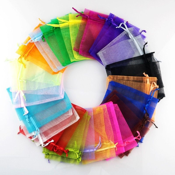 100pcs Solid Multi-Color Organza Jewelry Bags Luxury Wedding Voile Gift Bag Drawstring Jewelry Packaging Christmas Gift Pouch 9*12cm