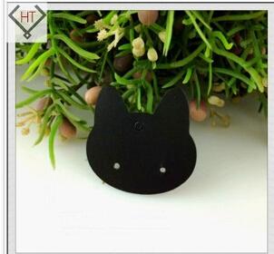 200pcs 3.7*3.7cm black jewelry earring cards PVC lovely cat design custom earring cards free shipping