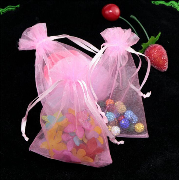 Hot Sales ! 100 pcs Jewelry Pouches Pink With Drawstring Organza Gift Bags.7x9cm . 9x12cm 13x18cm. 17x23cm .15x20cm 4641