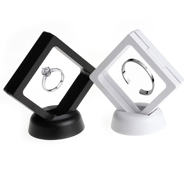 Black White Plastic Suspended Floating Display Case Earring Coin Gems Ring Jewelry Storage Stand Holder Box