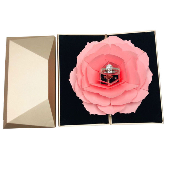 Foldable Rose Ring Box For Women 2019 Creative Jewel Storage Paper Case Small Gift Box For Rings