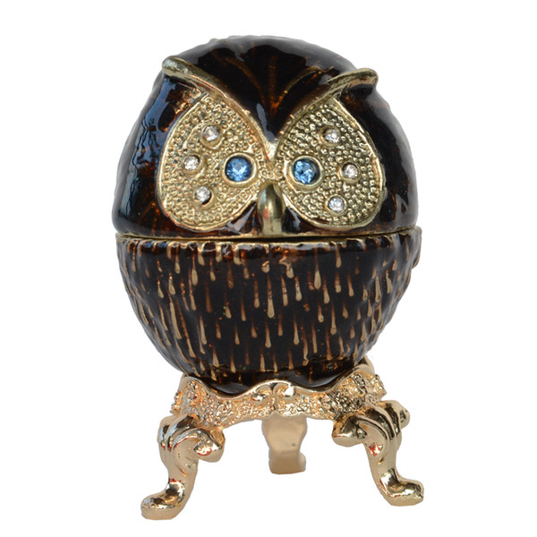 Owl Pewter Jeweled Hinged Treasured Trinket Jewelry Box Collectible Figurines Creative Gifts