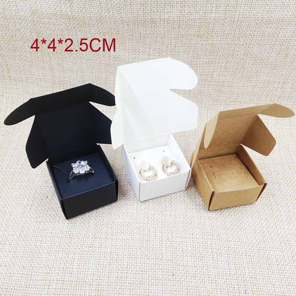 DIy paper jewelry box with earring card inserts 100box +100 ring /earring cards white/brown/black gift box earring ring box