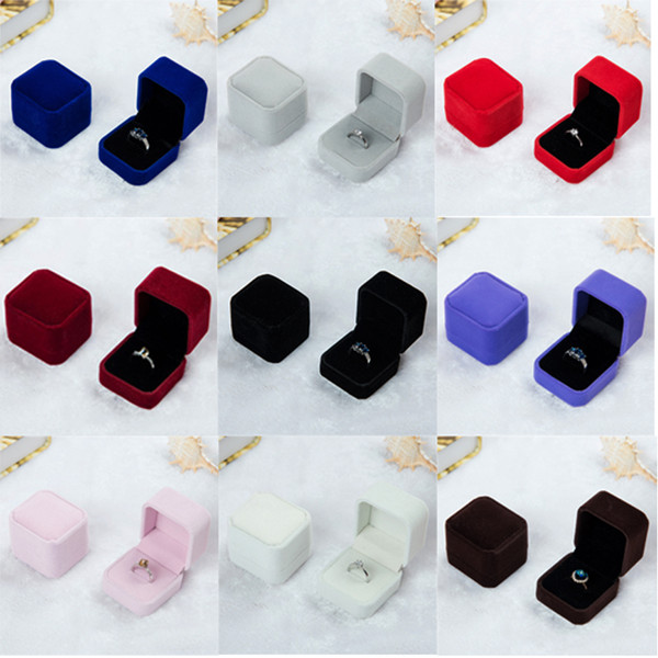 Square Velvet Ring Retail Box (8 Colors Available) Wedding Jewellery Earring Ring Holder Storage Box Gift Packing Box For Jewelry