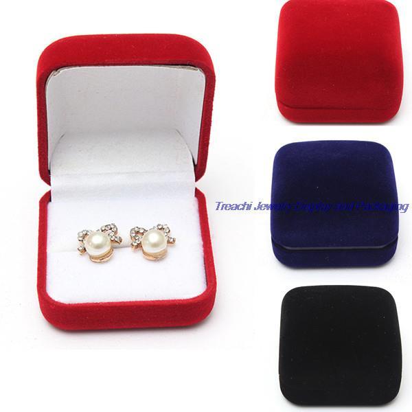 Fashion Small Red Black Blue Velvet Blocked Jewelry Package Box Case Insert Ring Stud Earrings Storage Packaging Gift Boxes Free Shipping