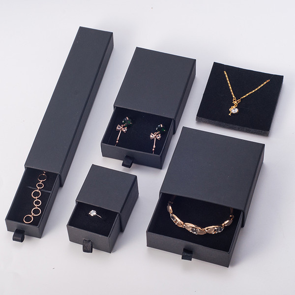 [DDisplay]Classic Muji Style Black Jewelry Set Box, Wedding Ring Case, Necklace Gift Package, Earring Studs Packing, Bracelet Drawer Box