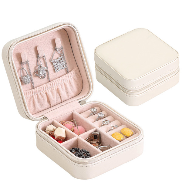 Portable Jewelry Box Zipper Leather Storage Organizer Jewelry Holder Packaging Display Travel Jewelry Case Gift Boxes for Women