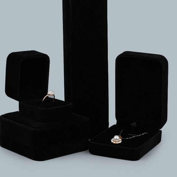 New Fashion Square Shape Velvet Jewelry Box black Color Widget Box Necklace Ring Boxes free shipping