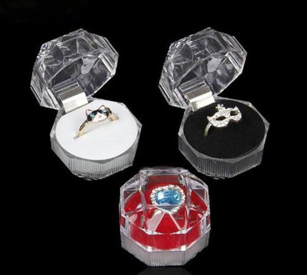 Jewelry Package Boxes Ring Holder Earring Display Box Acrylic Transparent Wedding Packaging Storage Box Cases free ship