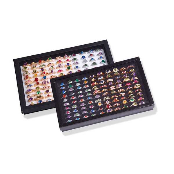 60pcs New 100 Slots Ring Storage Ear Display Exctangle Box Velvet Jewelry Organizer Holder Show Case With Cover ZA0868