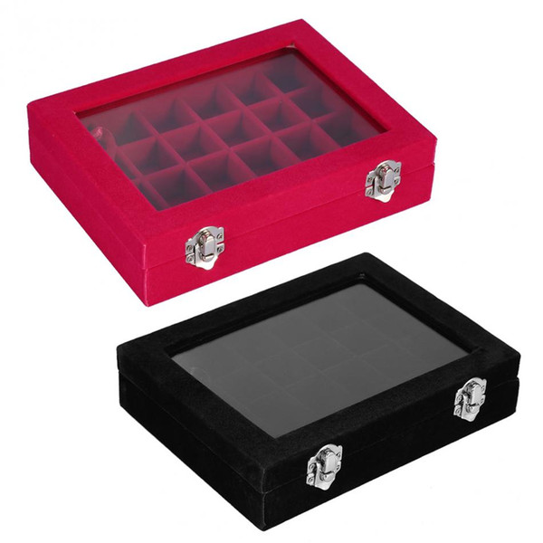 24 Grids Black Rose Red Velvet Jewelry Box Ring Earrings Necklaces Makeup Holder Case Organizer Women Jewelery Storage Organizer