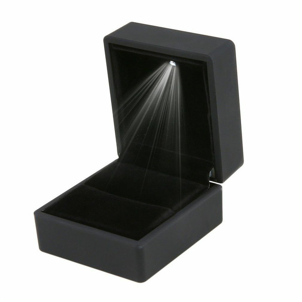 LED Lighted Gift Box Earring Ring Wedding Black Jewelry Display Packaging Lights