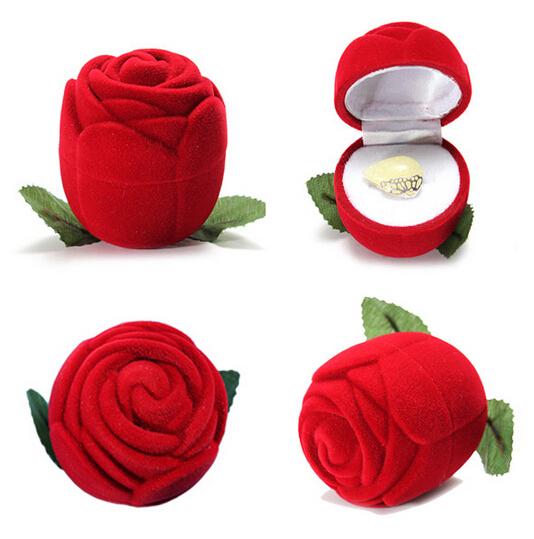 Novelty Red Rose Ring Box For Engagement Wedding Earrings Pendants Jewelry Case