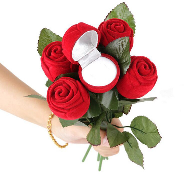 Valentine Rose Jewelry Boxes Romantic Wedding Ring Earring Pendant Display Gift Box Velvet Ring Box OOA2334